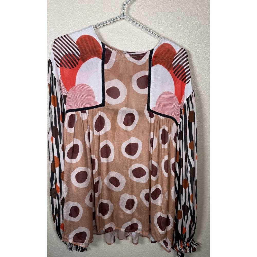Blank London Boho Abstract Print 100% Viscose Peasant Blouse Women's Large L